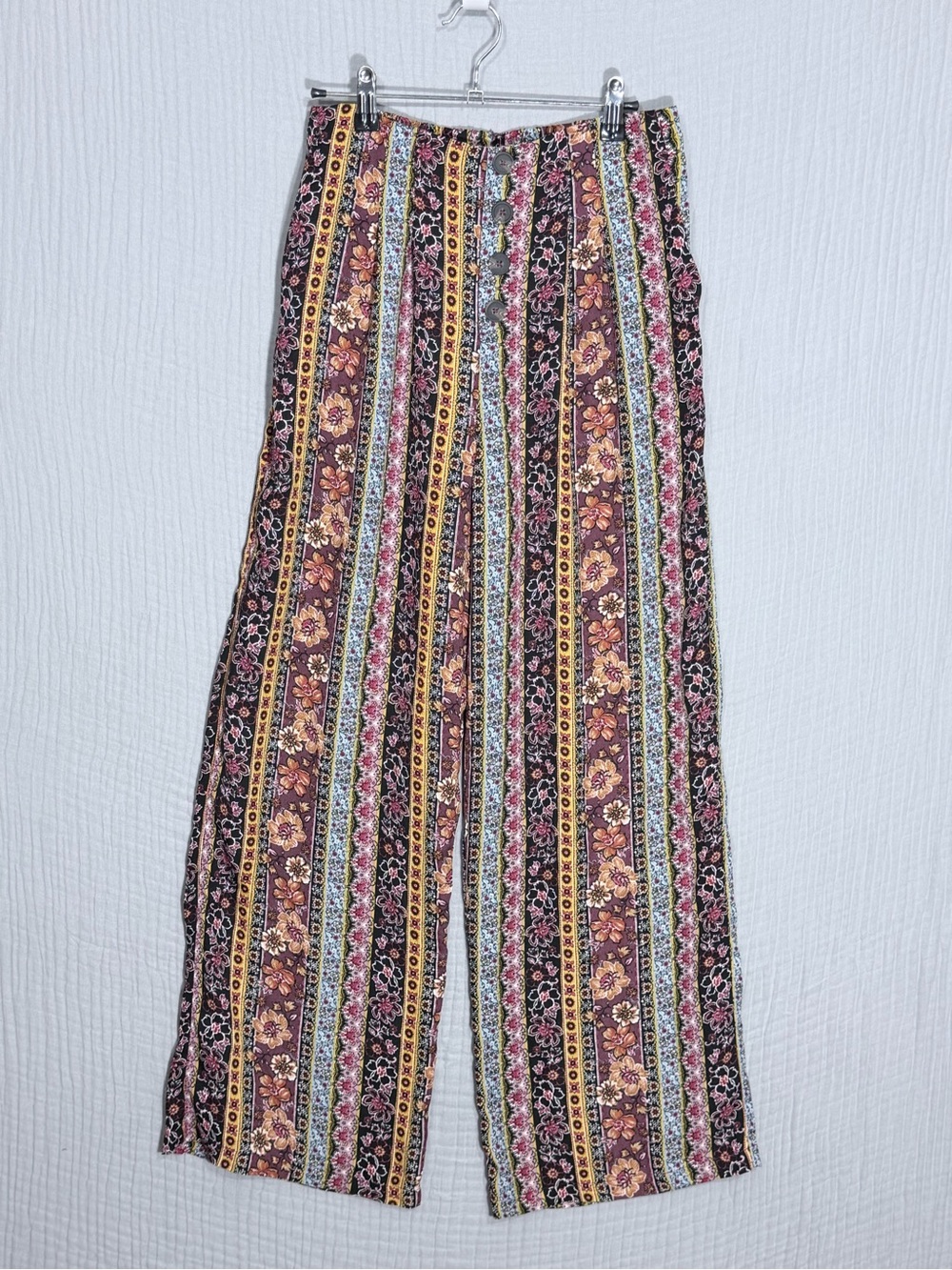 Bohemian Wide Leg Pants - Floral Stripe in Multi-Color | M
